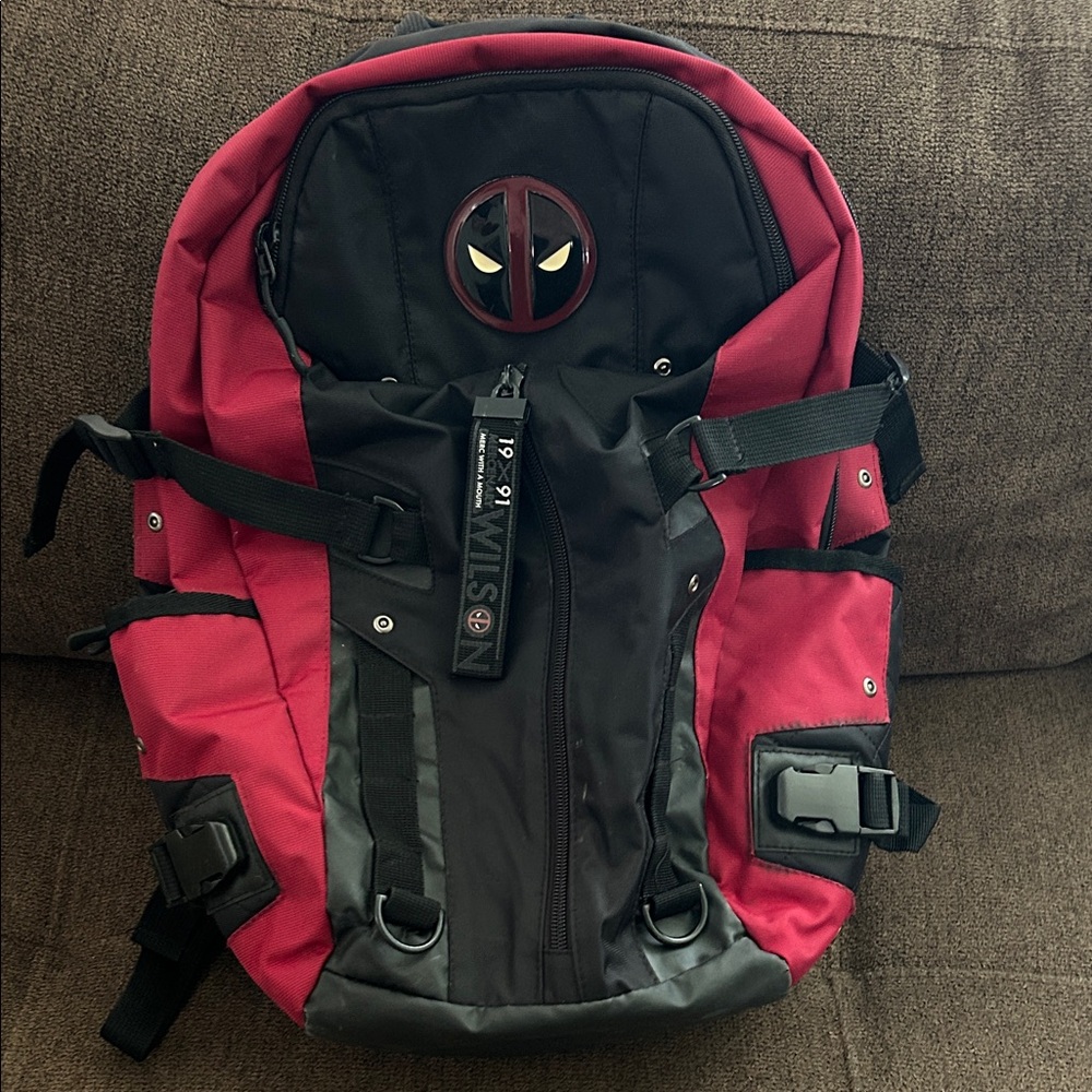 Marvel Red and Black Backpack with Deadpool Logo